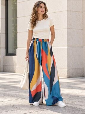 MICAS Geometric Abstract Wide Leg Pants XL NWT